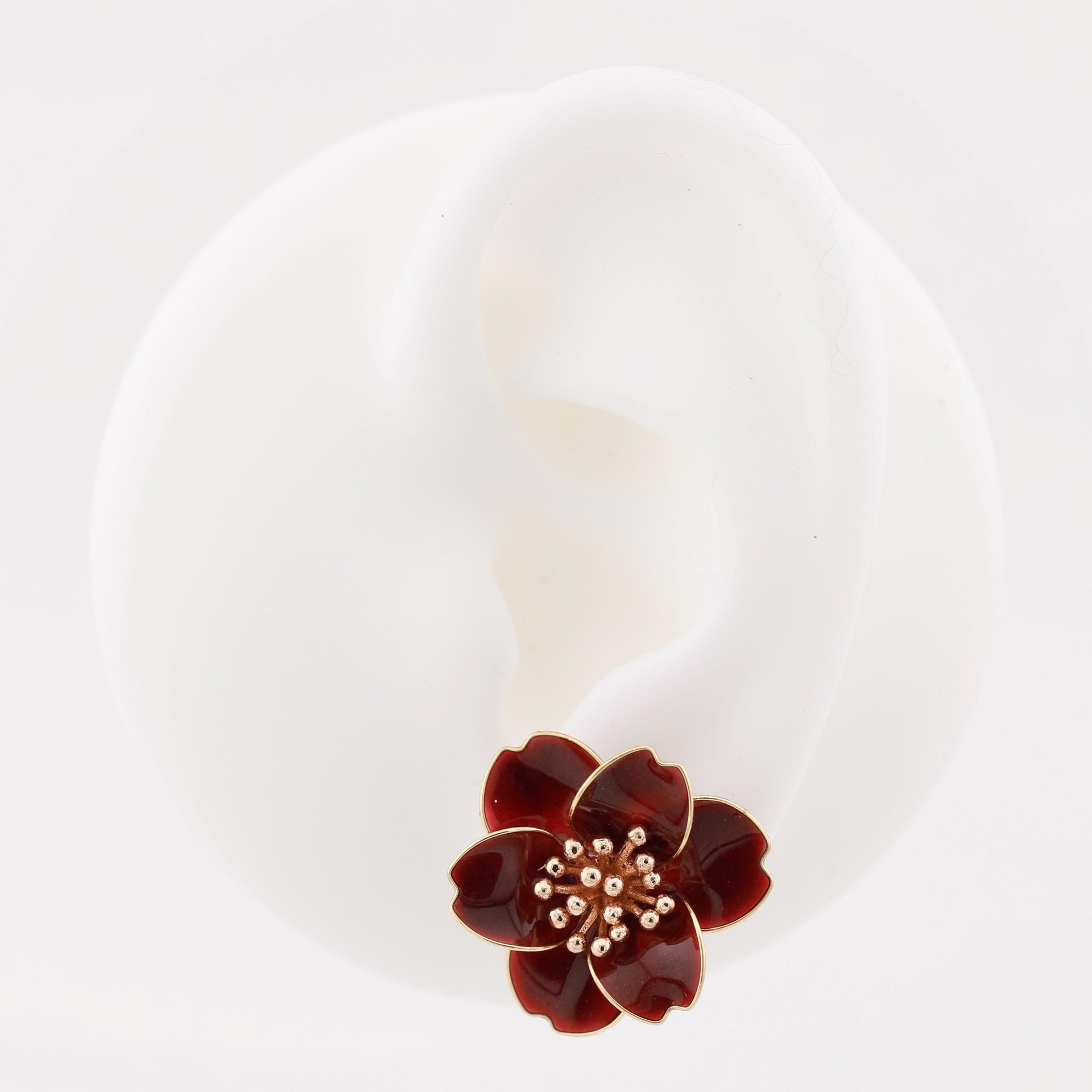 Handmade Camellia Flower Stud Earrings & Adjustable Ring