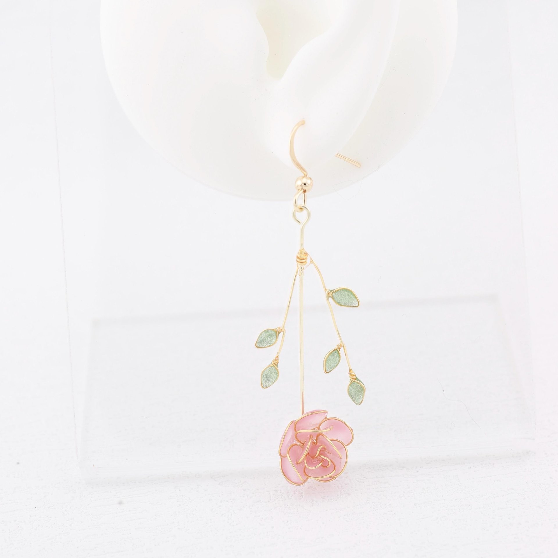 Handmade Rose Flower Drop Earrings