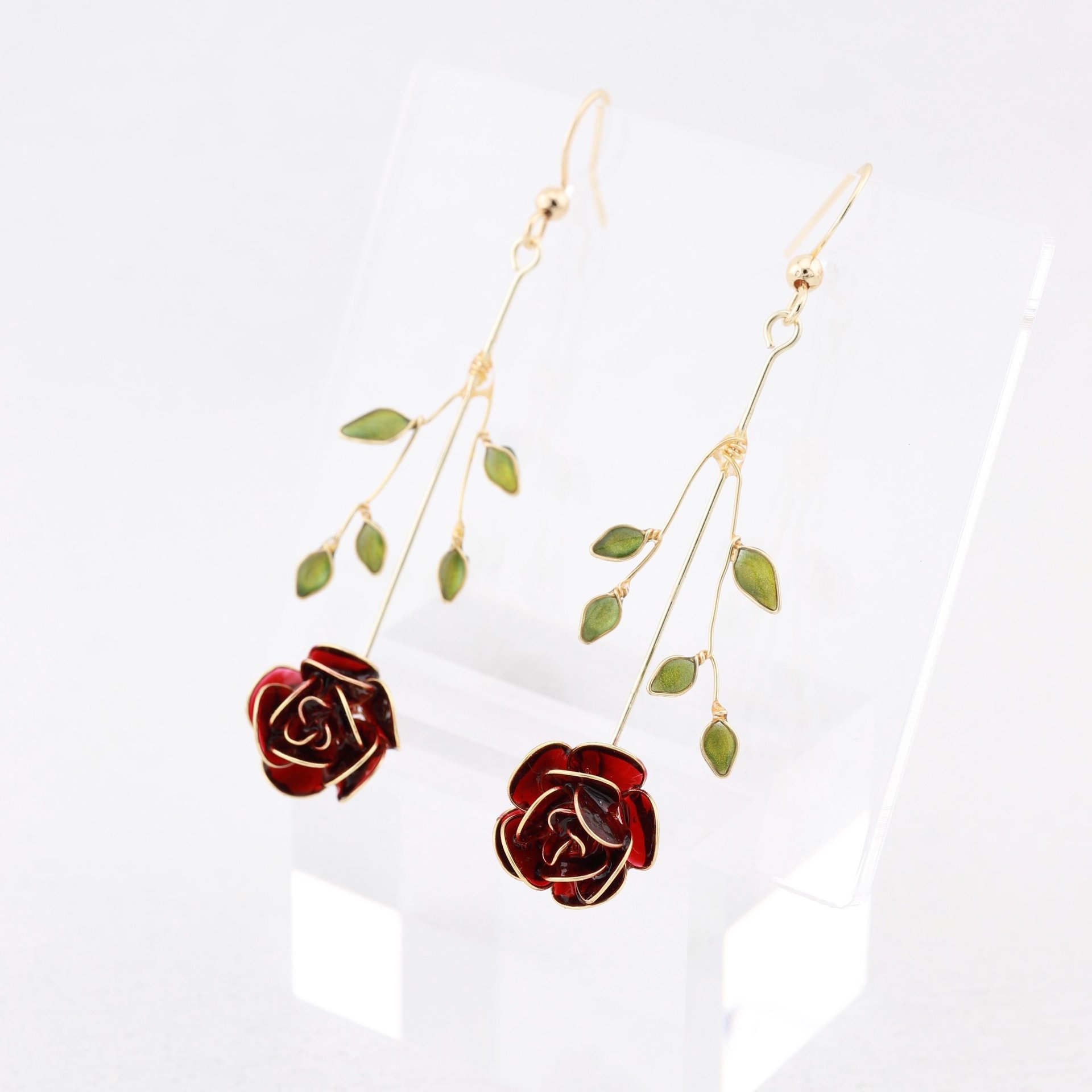 Handmade Rose Flower Drop Earrings
