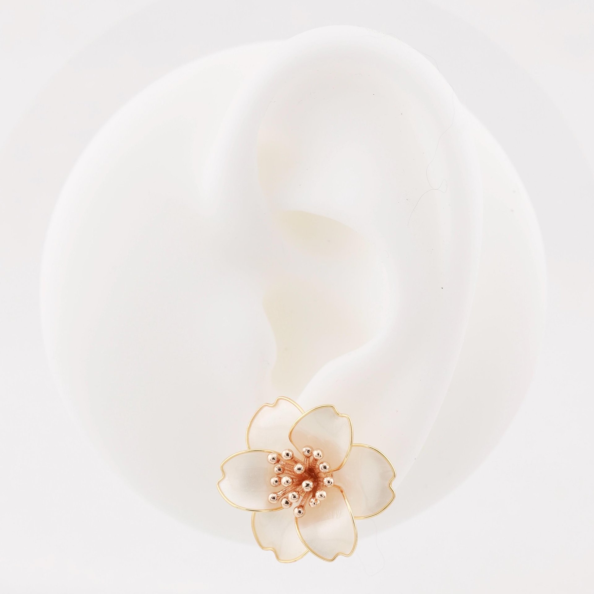 Handmade Camellia Flower Stud Earrings & Adjustable Ring