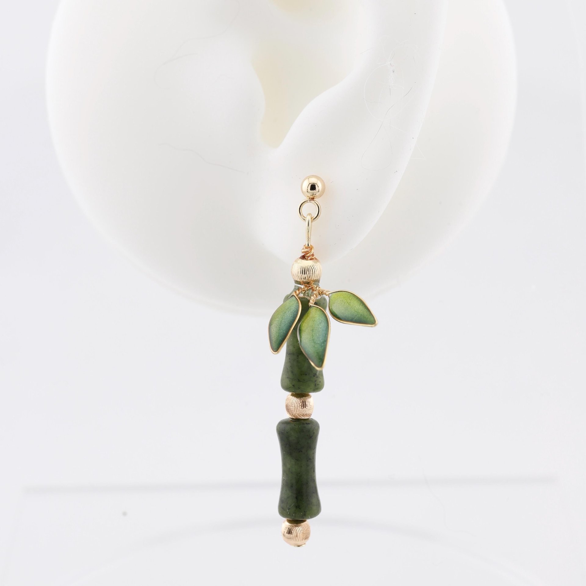 Handmade Jade Bamboo Dangle Earrings