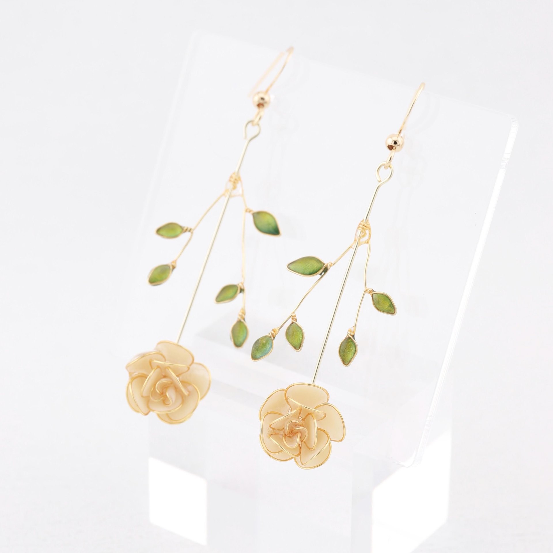 Handmade Rose Flower Drop Earrings