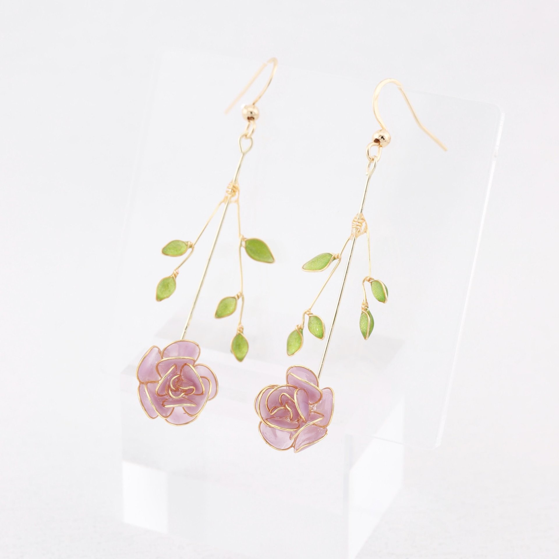 Handmade Rose Flower Drop Earrings