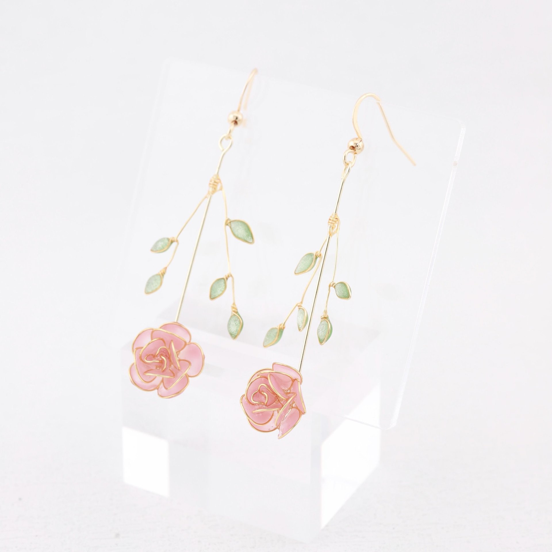 Handmade Rose Flower Drop Earrings