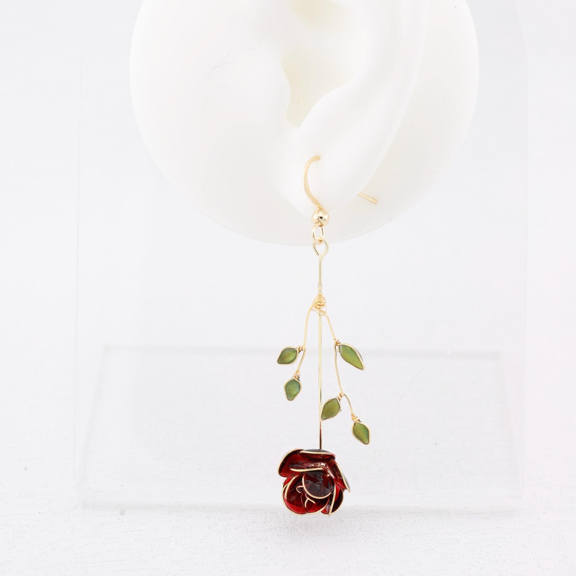 Handmade Rose Flower Drop Earrings