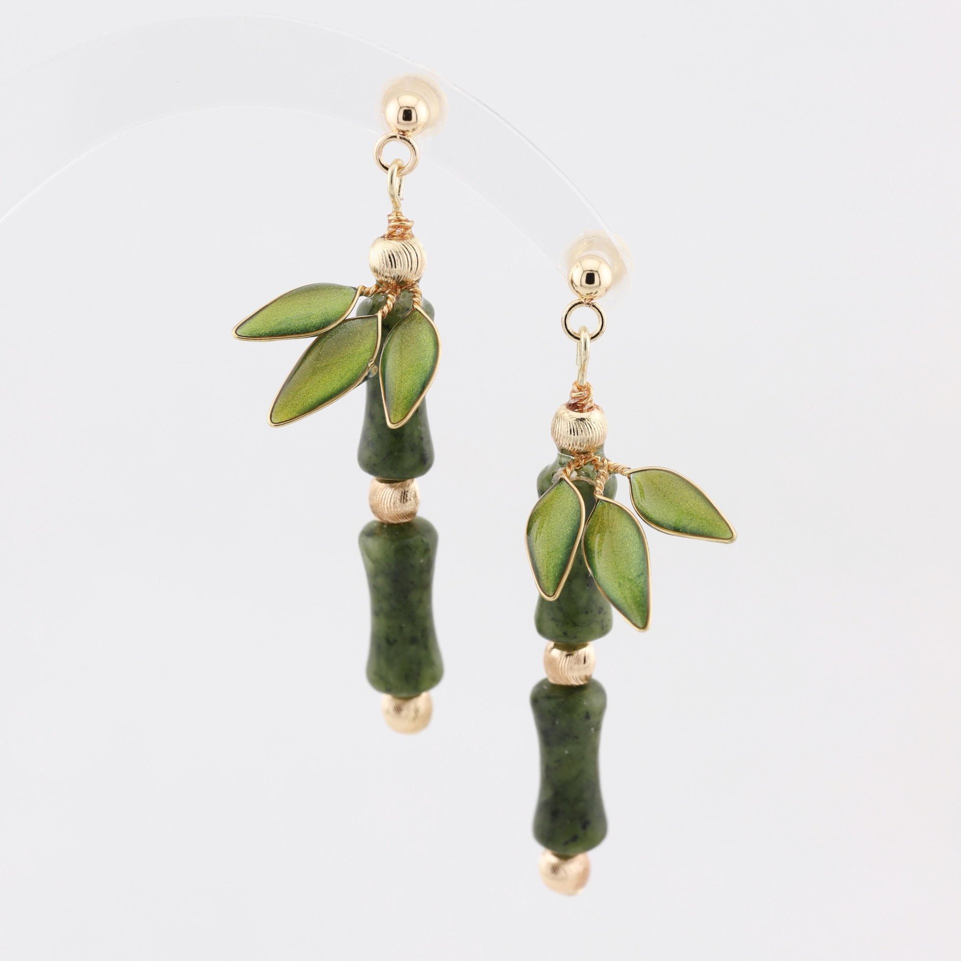 Handmade Jade Bamboo Dangle Earrings