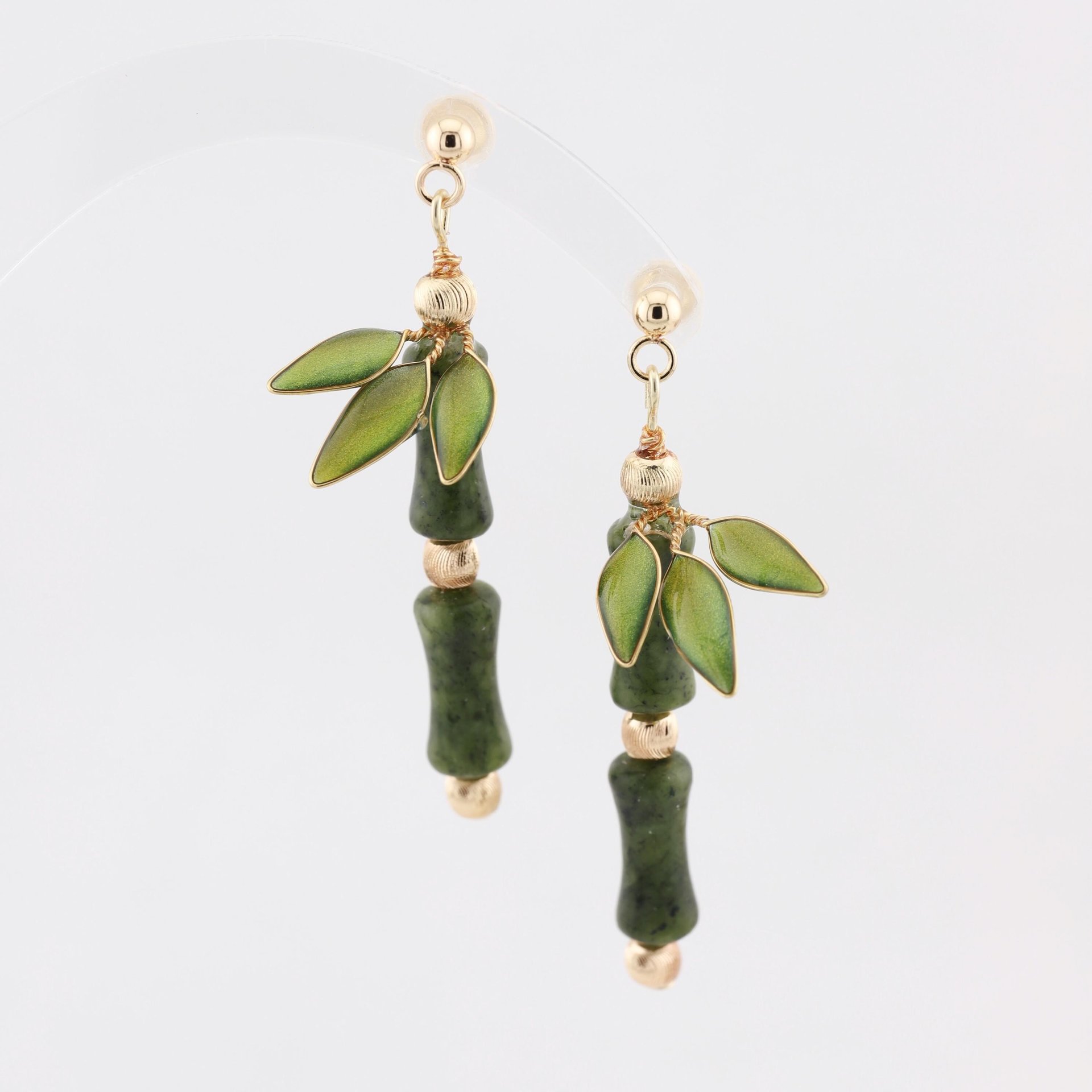 Handmade Jade Bamboo Dangle Earrings