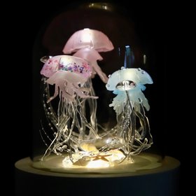 Handmade Jellyfish Night Light Table Lamp - Ocean Themed Tropical Decor Glass Dome