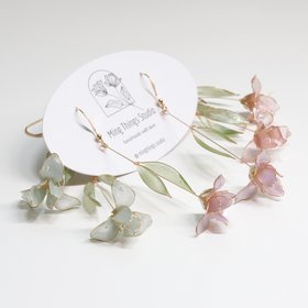 Handmade Resin Iris Flower Dangle Earrings - Romantic Sparkling Jewelry