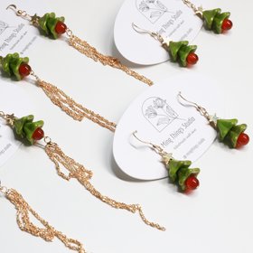 Handmade Christmas Tree Earrings, Holiday Season Accessories, Christmas Outfit, Czech Bead and Agate Earrings
