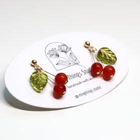 Handmade Red Cherry Fruit Earrings - Unique Agate Natural Gemstone & Czech Bead Jewelry for Holiday Outfits