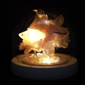 Handmade Mini Betta Fish Aquarium Lamp, Ocean Theme Ambient Mood Light, Sparkling Goldfish Lantern Night Light