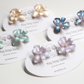 Handmade Iridescent Iris Flower Stud Earrings, Whimsical Nature Inspired Floral Jewelry