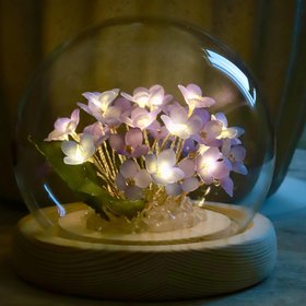Handmade Mini Hydrangea/Lilac Flower Bouquet Ambience Lamp, Romantic Botanical Night Light , Eternal Flower Lantern