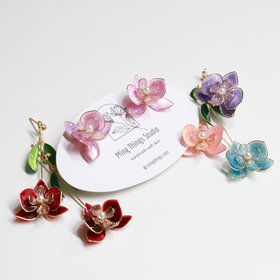 Handmade Orchid Floral Resin Earrings, Elegant Butterfly Orchid Phalaenopsis Stud/Dangle Earrings, Botanical Jewelry, Clip-On Available