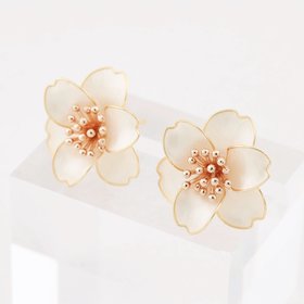 Handmade Camellia Flower Stud Earrings & Adjustable Ring